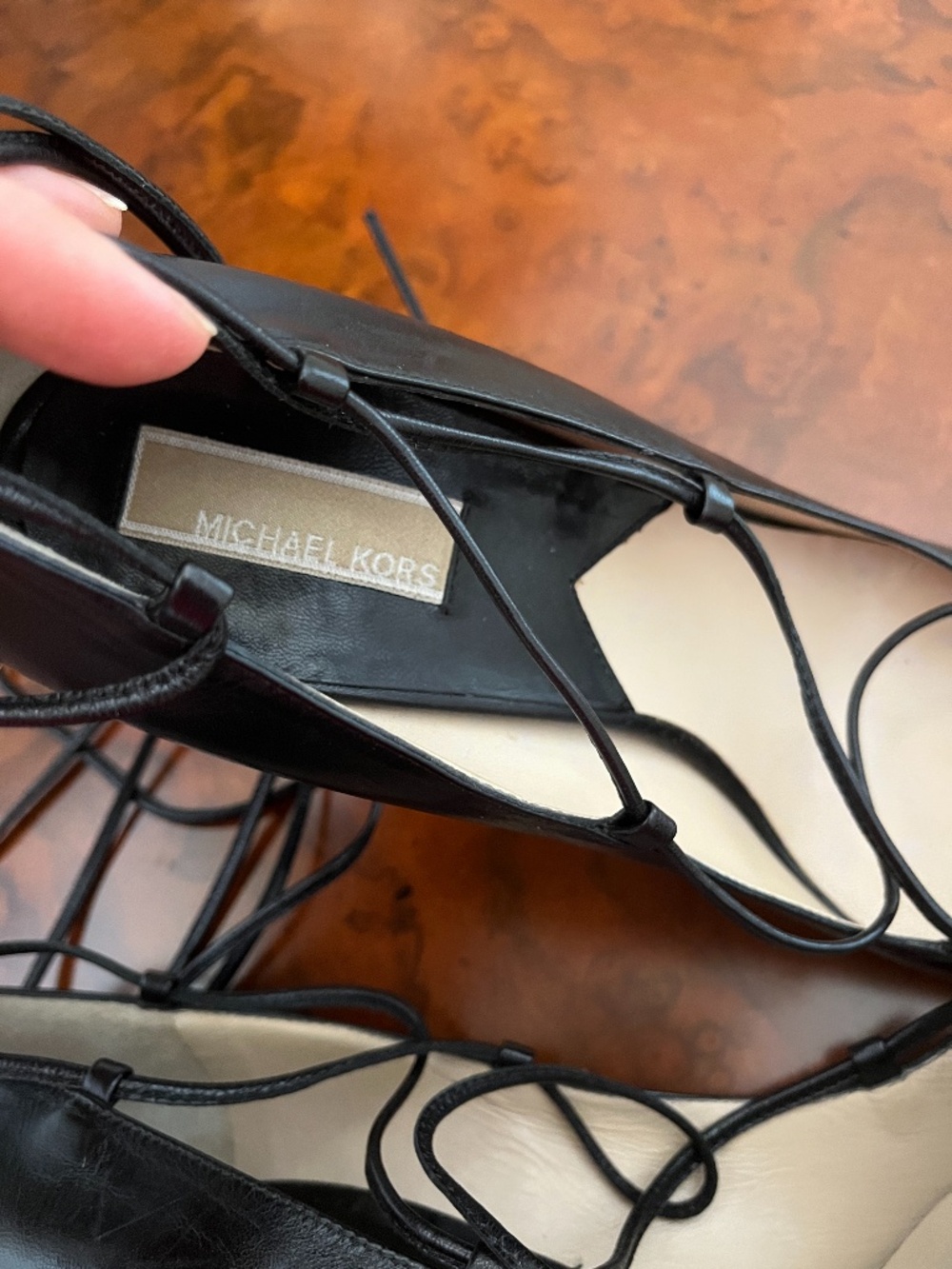 Michael Kors Black Leather Lace Up Heels Pumps Size 9M - Picture 5 of 9